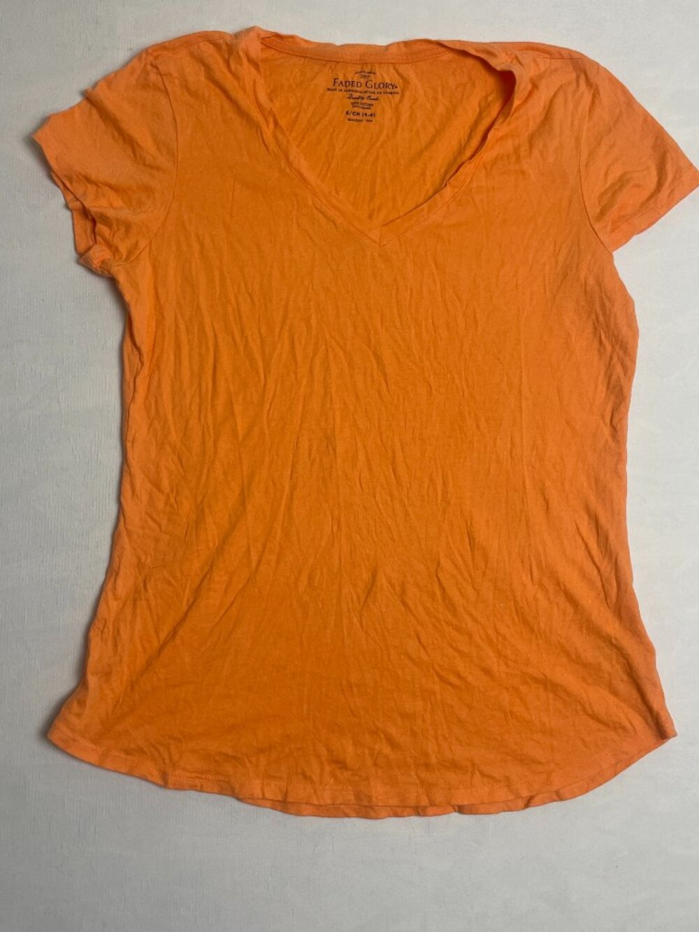 FADED GLORY Women's tangerine orange V-Neck shirt 100% Cotton Size S/CH 4-6